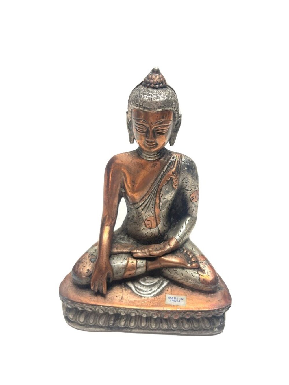 Vintage Tibetan Buddhist Buddha Statue Copper Brass Made In India Home Garden 8"